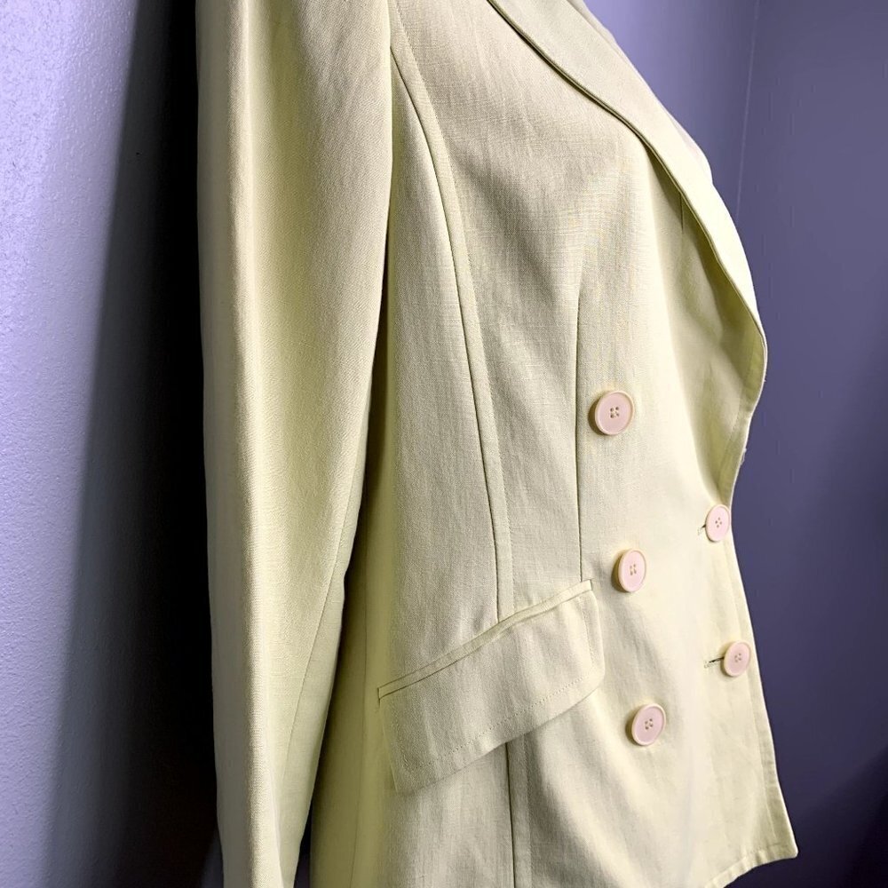 Linda Allard Ellen Tracy SZ Petite 6 Linen Lined Double Breasted Blazer Jacket - Picture 3 of 10